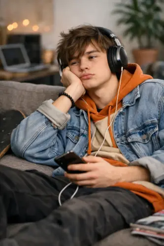 słuchanie muzyki na słuchawkach